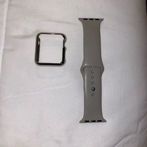 🔆Grey Apple watch band and pop on silver case